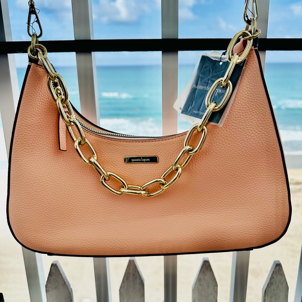 NANETTE LEPORE Peachy Pink Chain-Trim Shoulder Bag